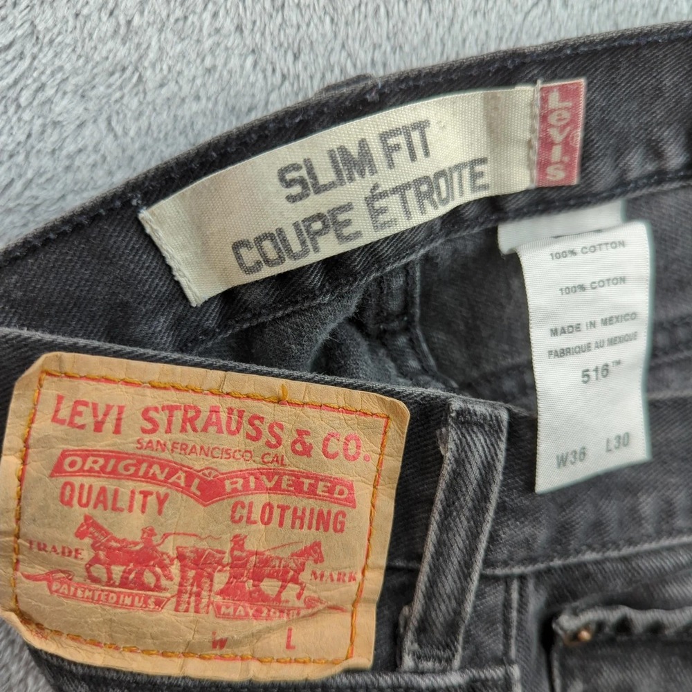 Vintage Levis Jeans 36x30 Black 516 Slim Straight Denim Wallet Fade Grunge Y2K - Picture 6 of 15